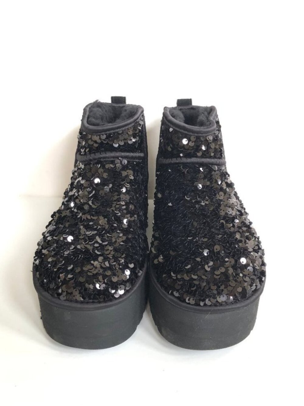 UGG Women's Black Ultra Mini Chunky Sequin Platform Boots Size 9